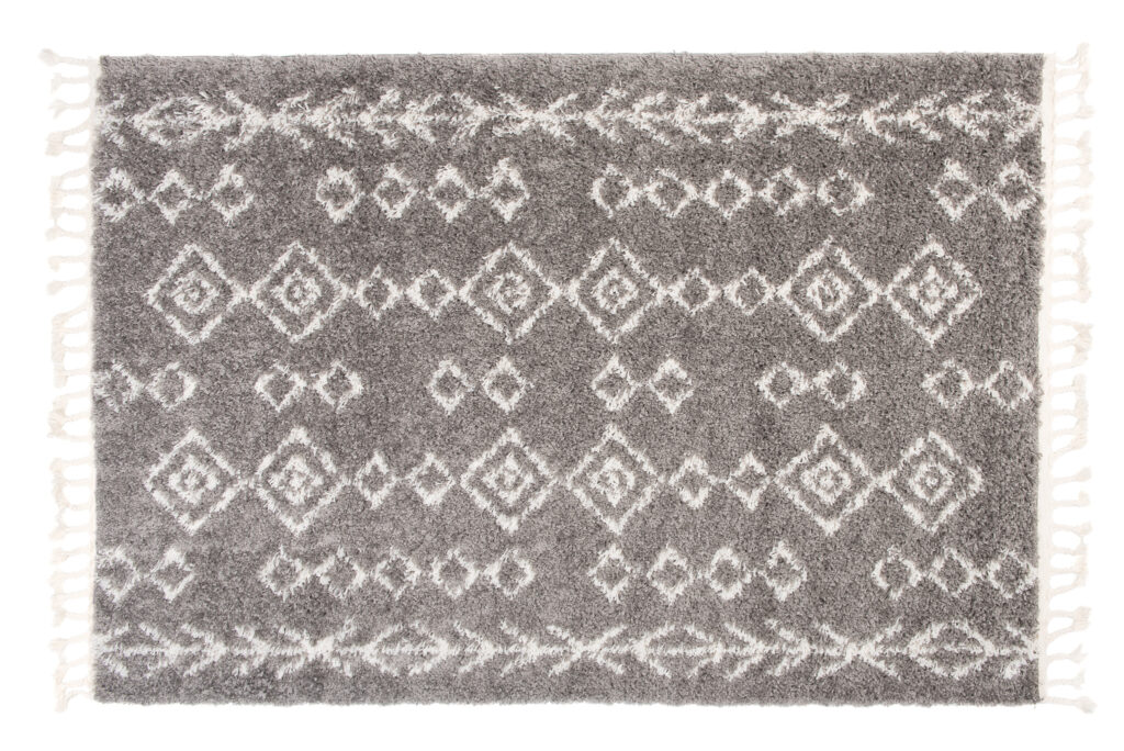 Teppich Boho mit Fransen Grau Geometrisch Shaggy