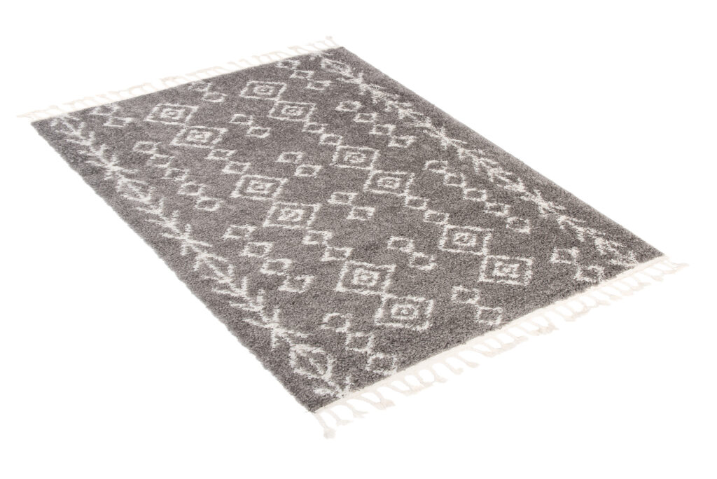 Teppich Boho mit Fransen Grau Geometrisch Shaggy