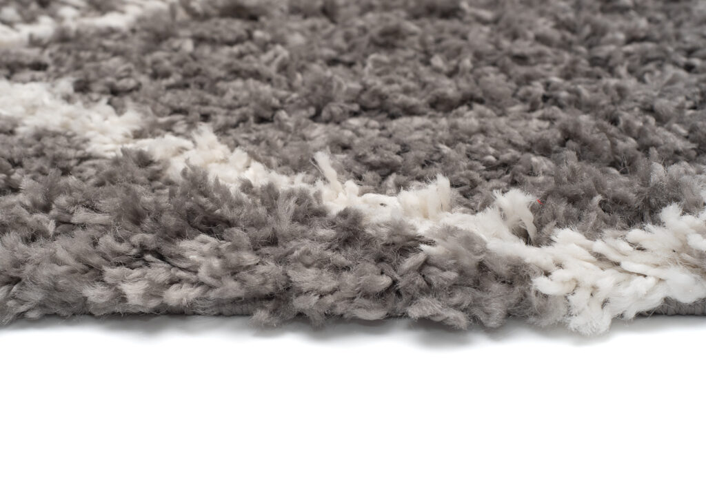 Teppich Boho mit Fransen Grau Rauten Shaggy