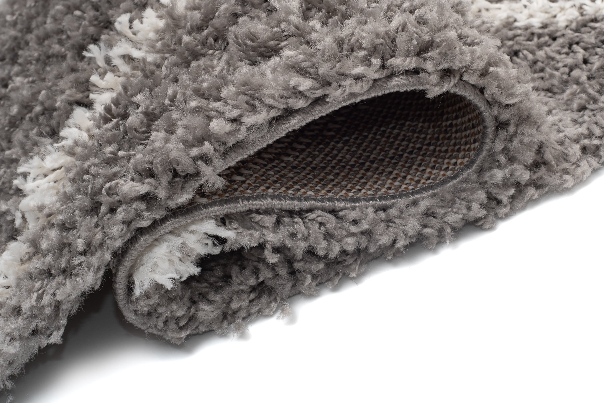 Teppich Boho mit Fransen Grau Rauten Shaggy