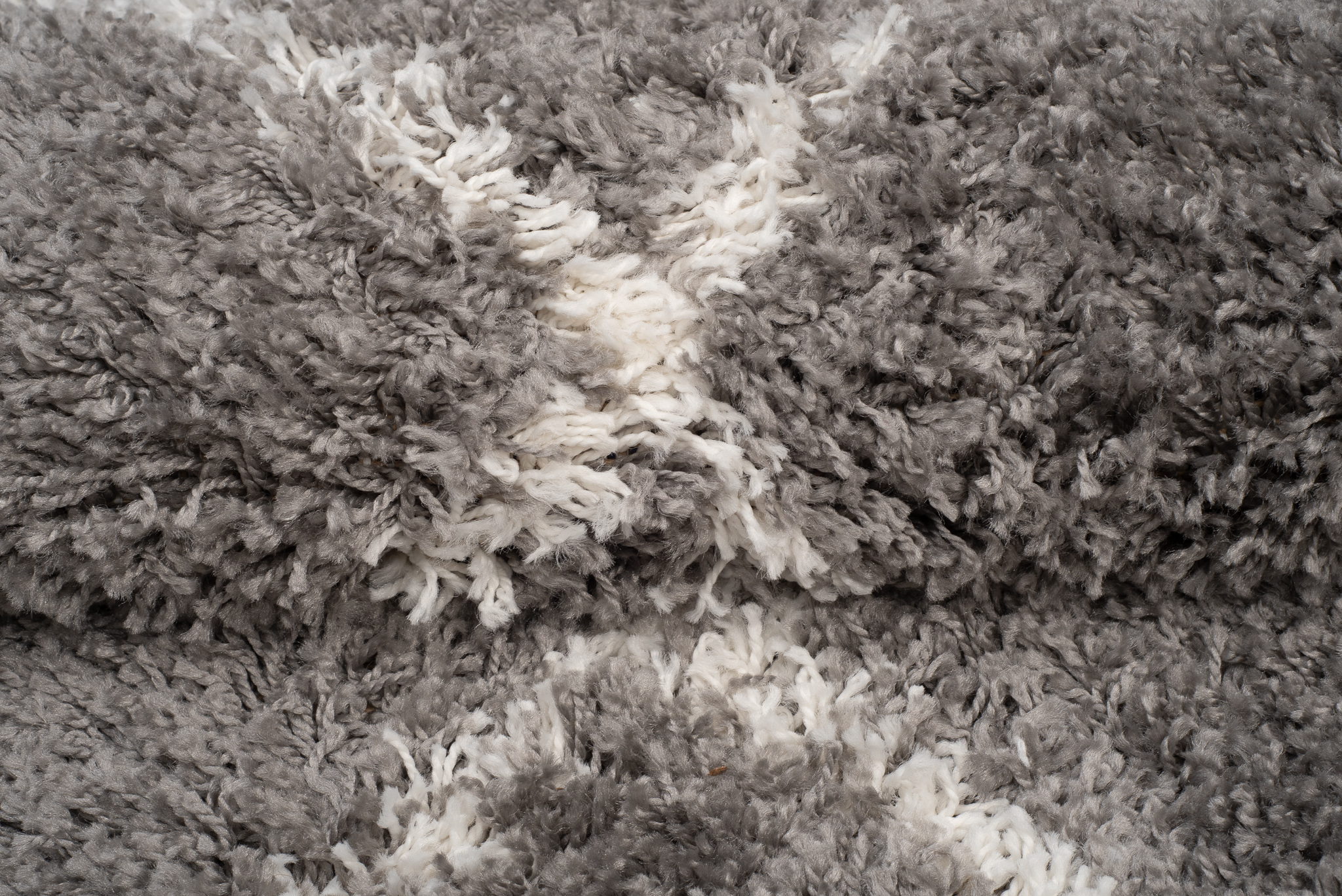 Teppich Boho mit Fransen Grau Rauten Shaggy