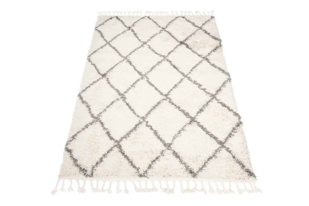 Teppich Boho mit Fransen Creme Rauten Shaggy