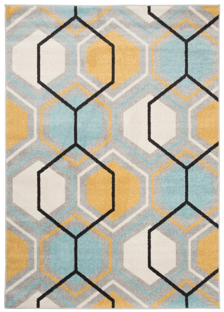Teppich Lazur Grau Gelb Blau Geometrisch Hexagon