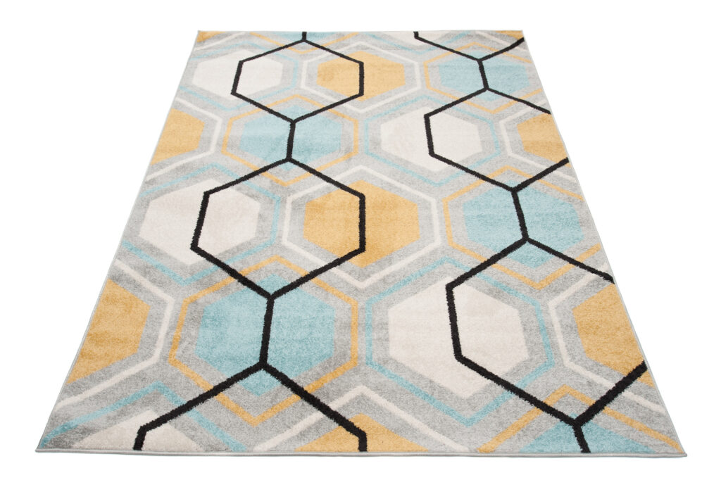 Teppich Lazur Grau Gelb Blau Geometrisch Hexagon