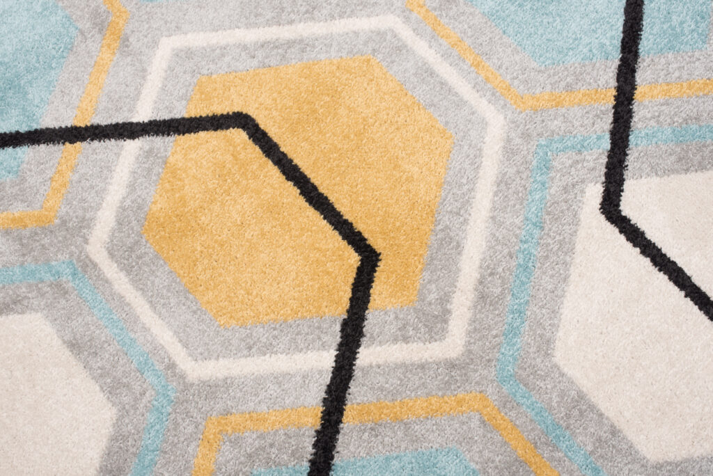 Teppich Lazur Grau Gelb Blau Geometrisch Hexagon