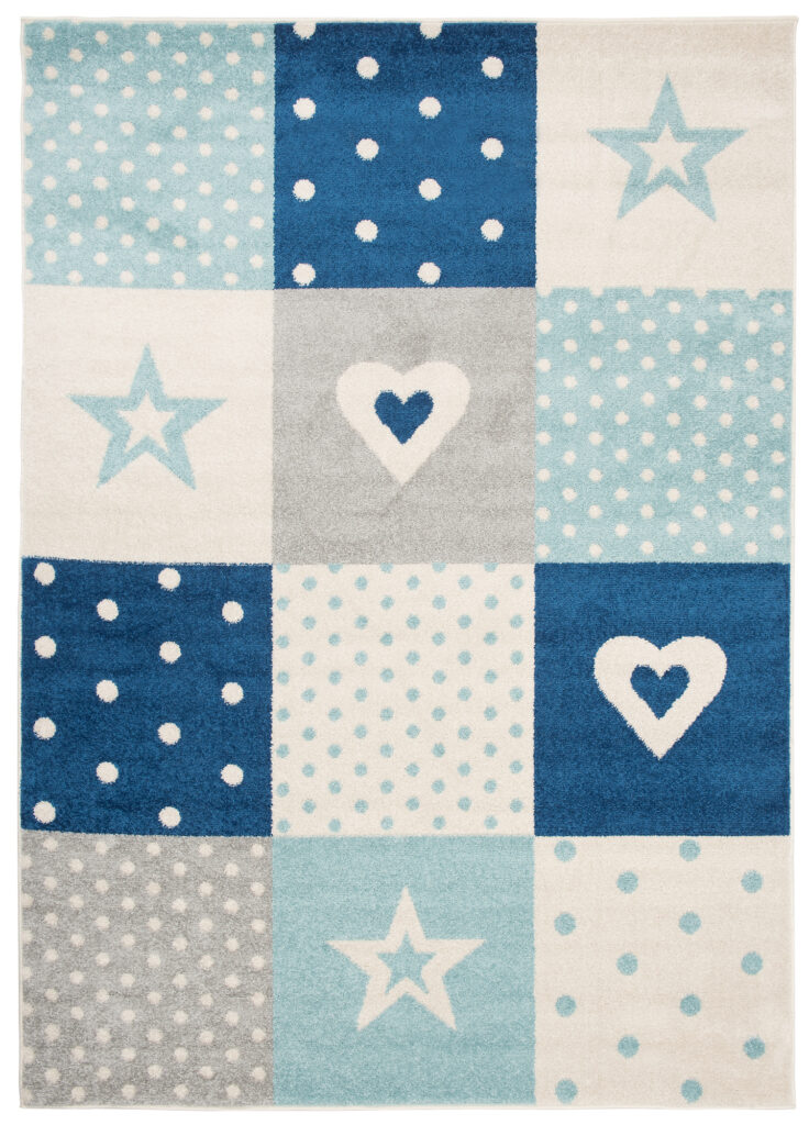 Teppich Lazur Grau Blau Vierecke Kinderzimmer