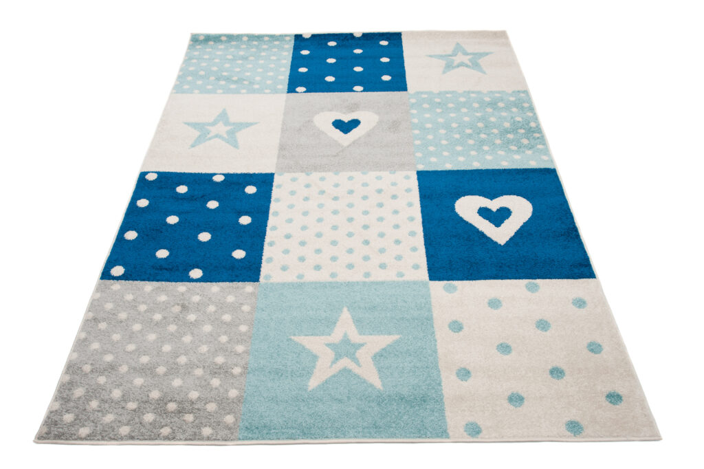 Teppich Lazur Grau Blau Vierecke Kinderzimmer