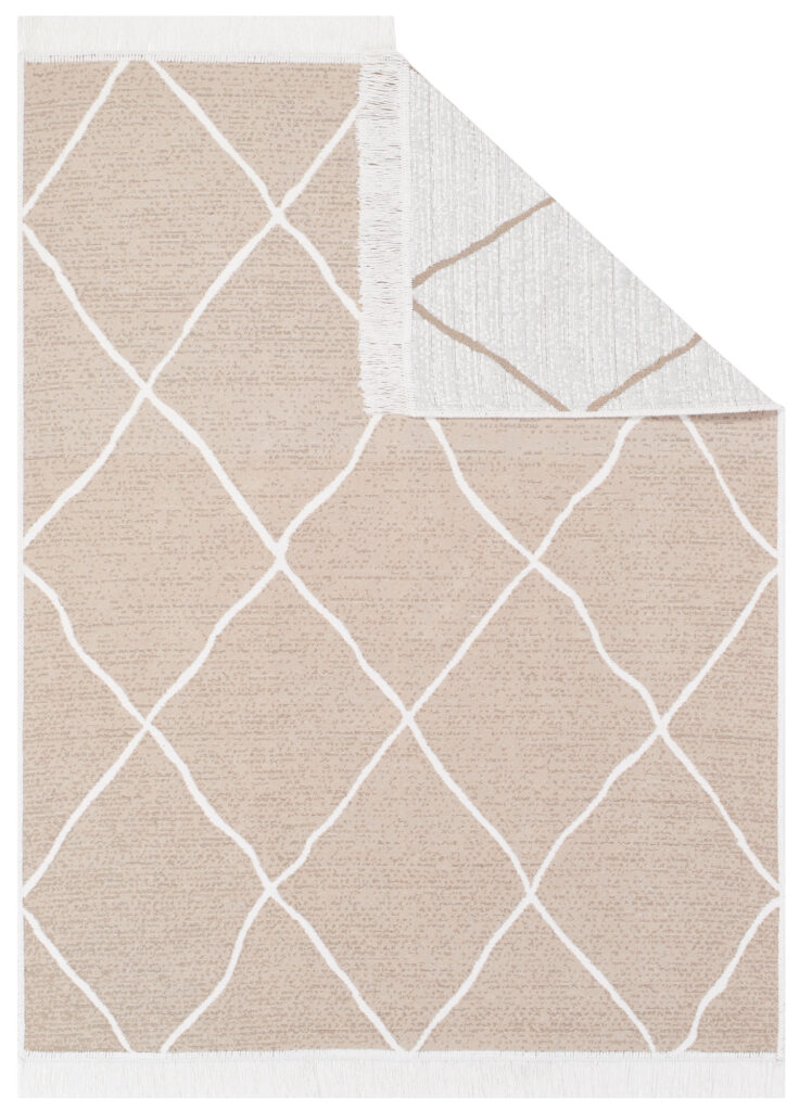 Teppich Azteca Baumwolle Beige Rauten mit Fransen