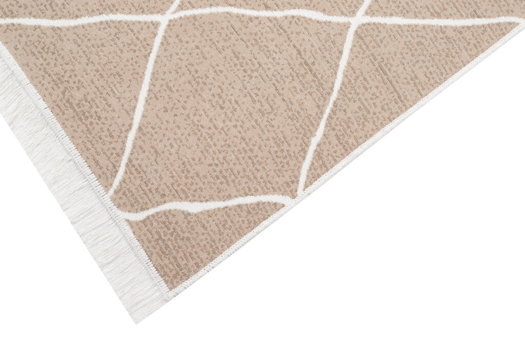 Teppich Azteca Baumwolle Beige Rauten mit Fransen