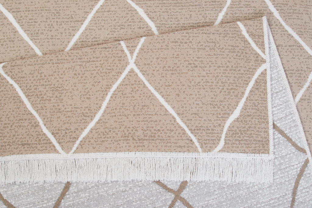 Teppich Azteca Baumwolle Beige Rauten mit Fransen