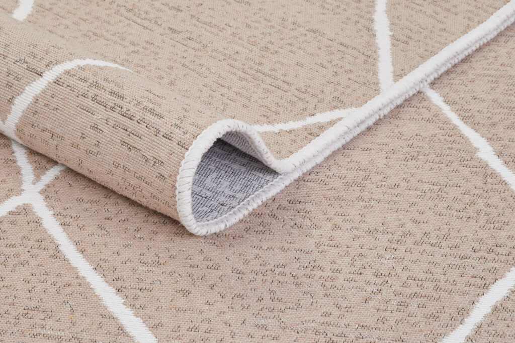 Teppich Azteca Baumwolle Beige Rauten mit Fransen
