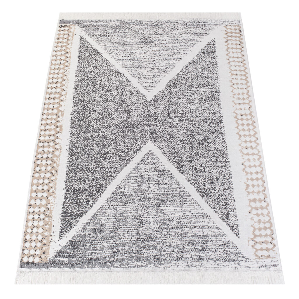 Teppich Azteca Baumwolle Grau Beige mit Fransen