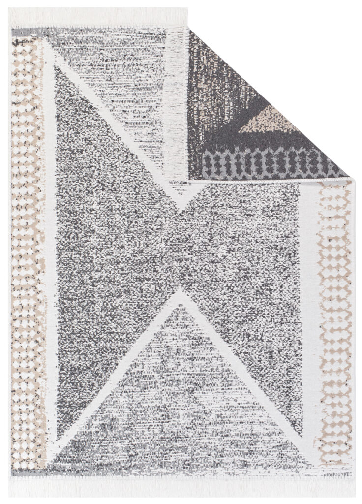Teppich Azteca Baumwolle Grau Beige mit Fransen