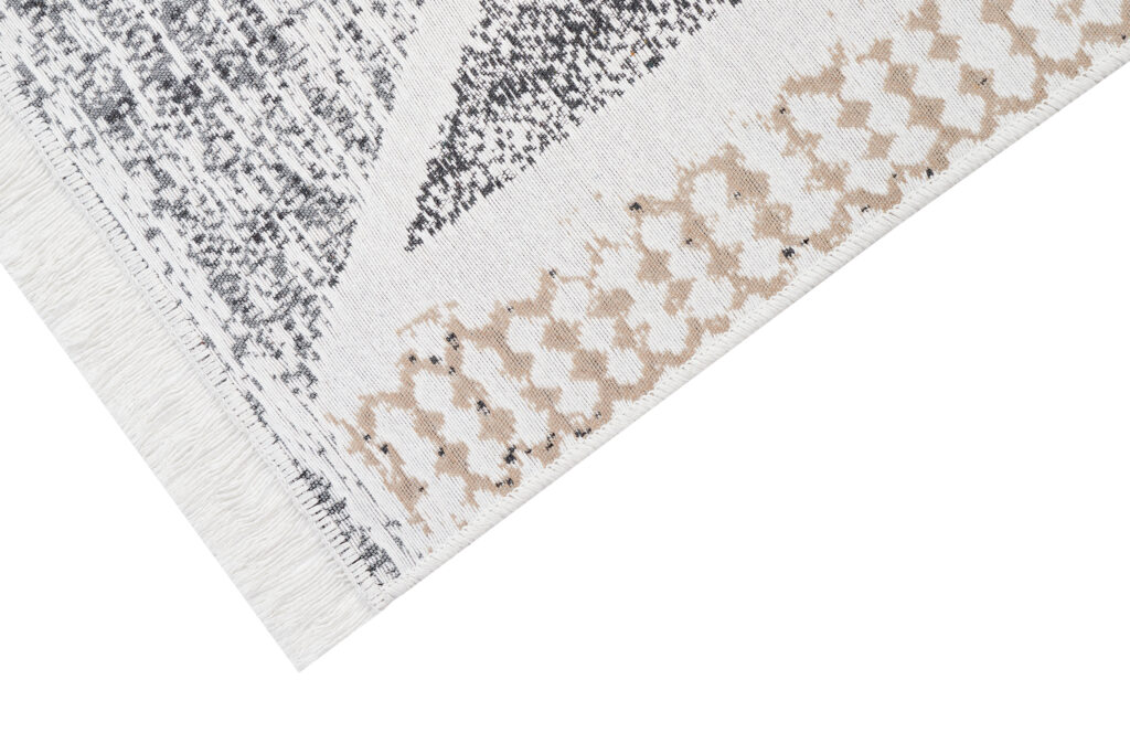 Teppich Azteca Baumwolle Grau Beige mit Fransen