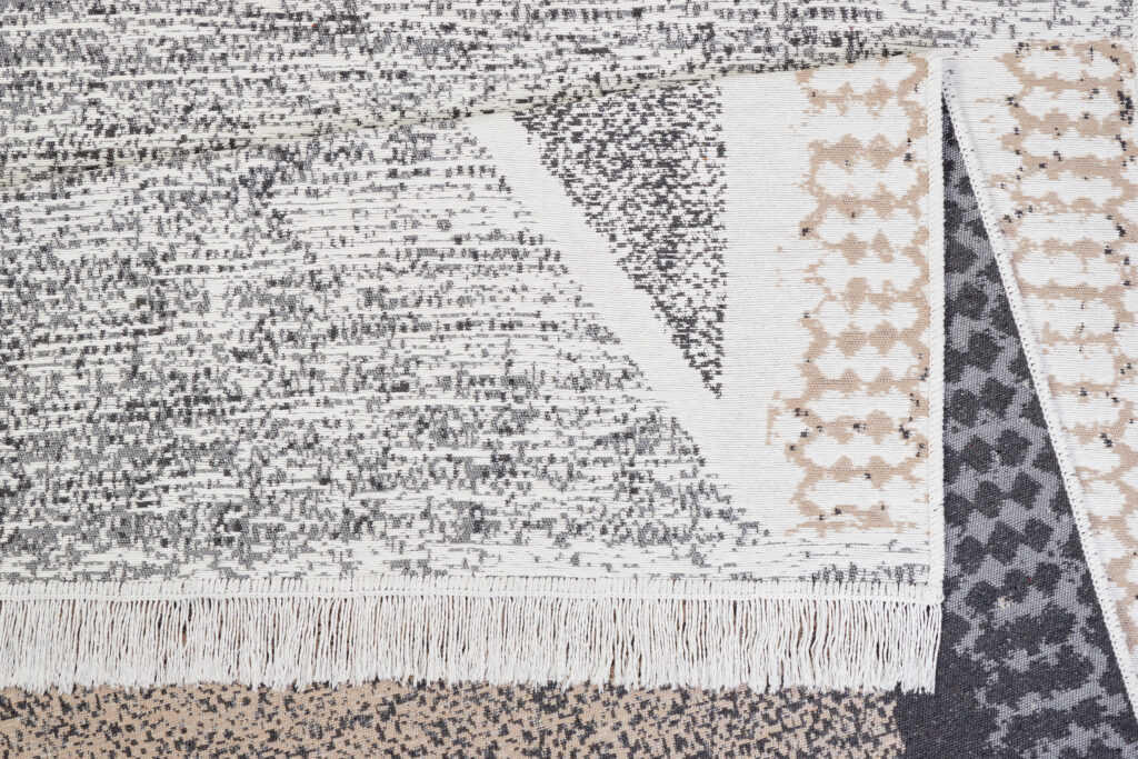 Teppich Azteca Baumwolle Grau Beige mit Fransen