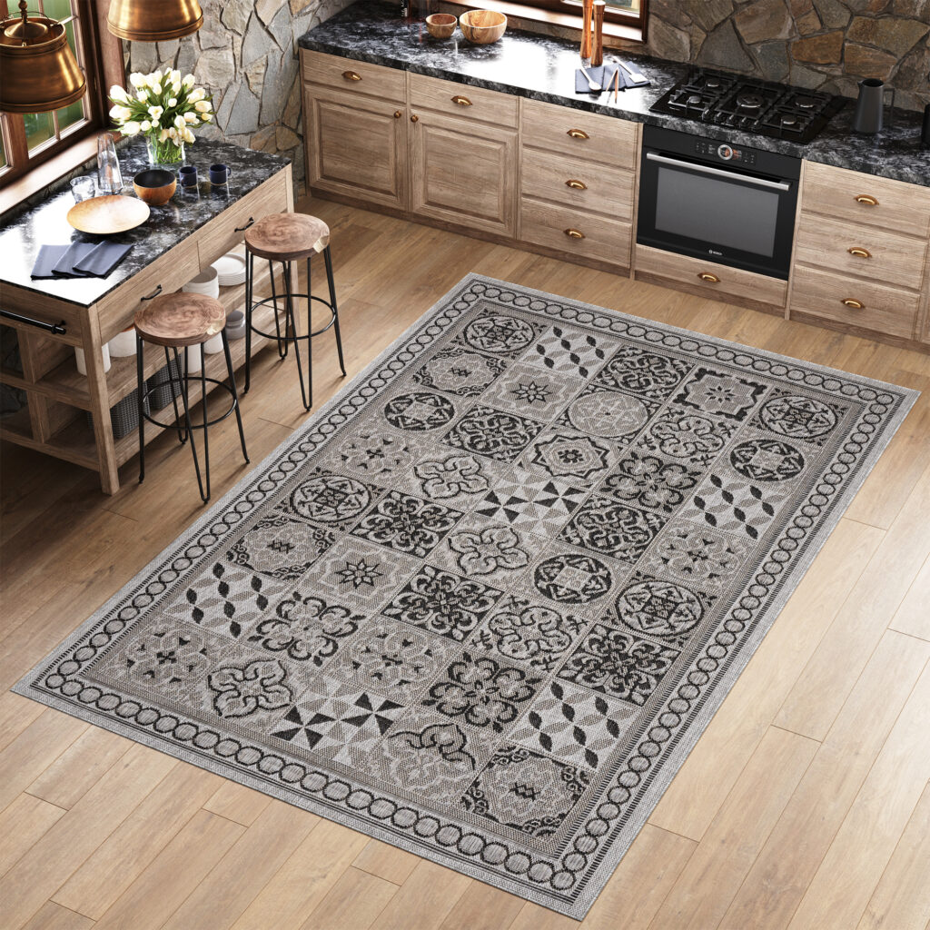 Teppich Melissa Grau Schwarz Mosaik Indoor Outdoor