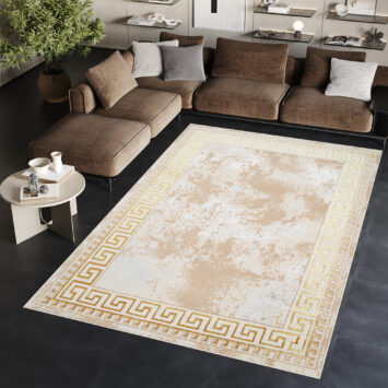 Teppich Ares Gold Beige Rahmen Abstrakt