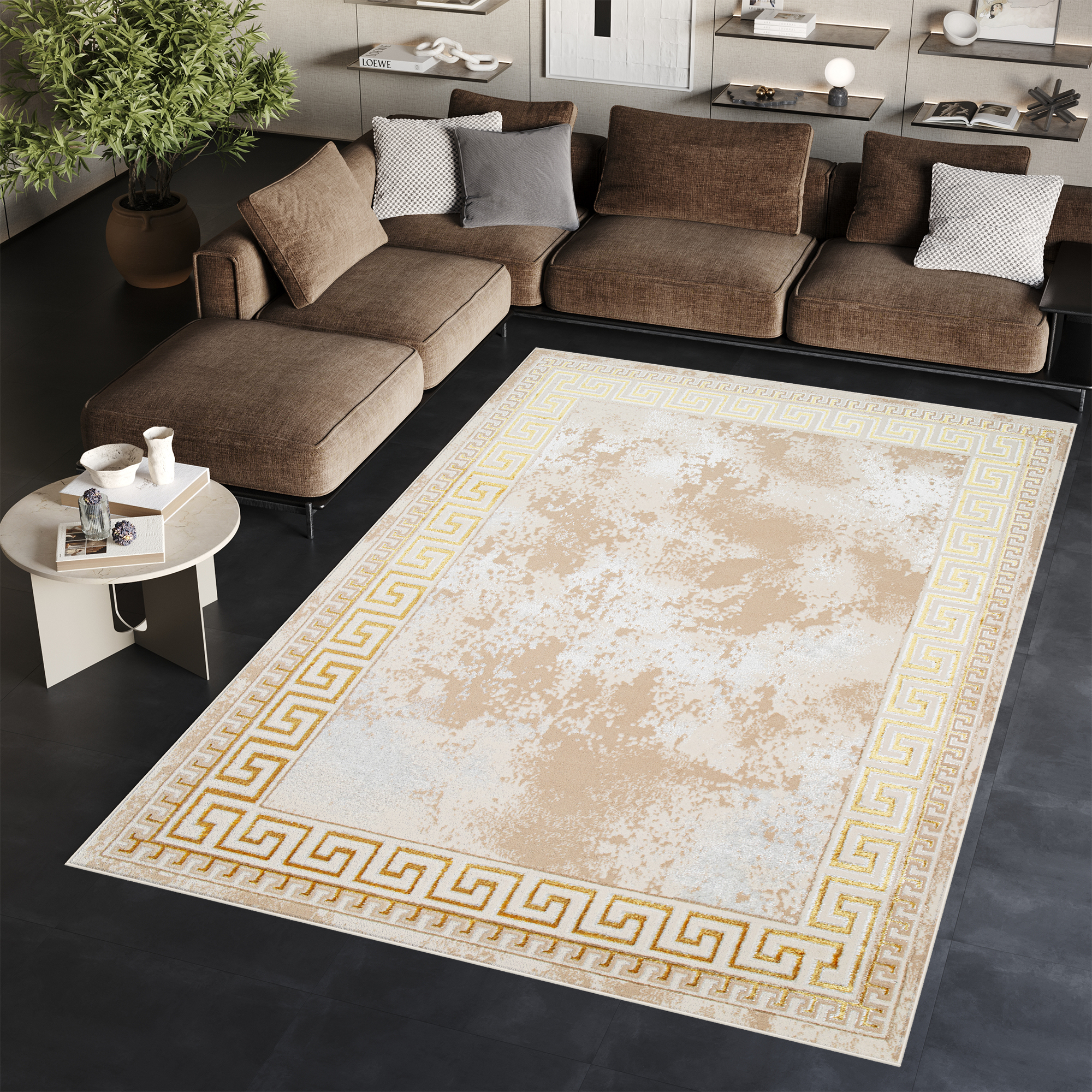 Teppich Ares Gold Beige Rahmen Abstrakt