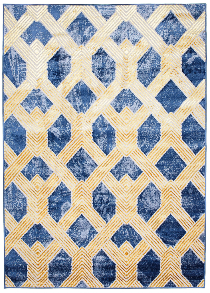 Teppich Shine Dunkelblau Gold Geometrischer Effekt 3D