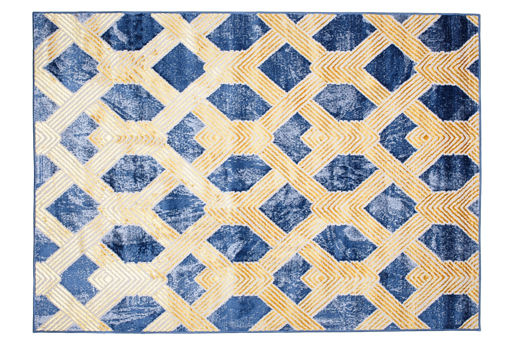 Teppich Shine Dunkelblau Gold Geometrischer Effekt 3D