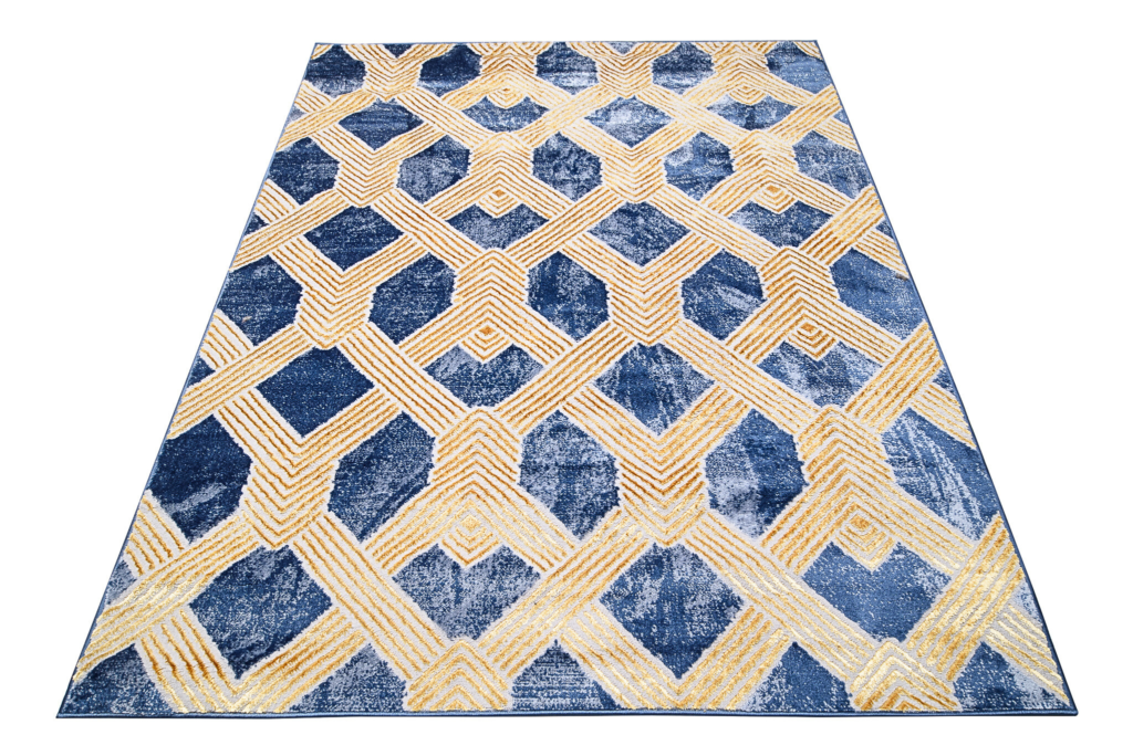 Teppich Shine Dunkelblau Gold Geometrischer Effekt 3D