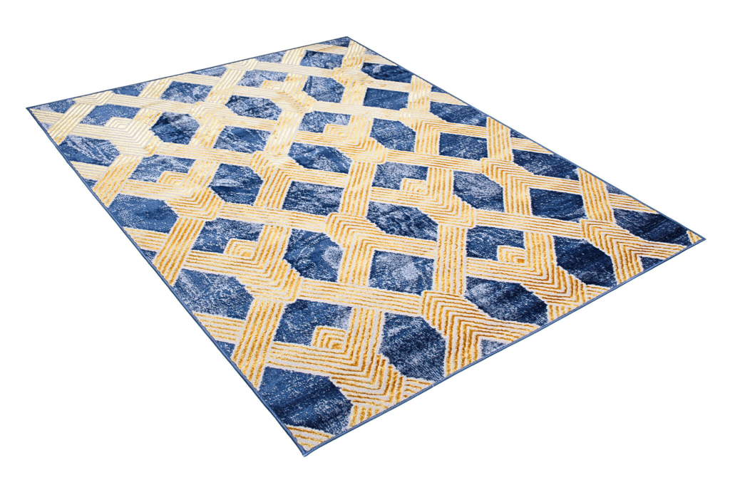 Teppich Shine Dunkelblau Gold Geometrischer Effekt 3D