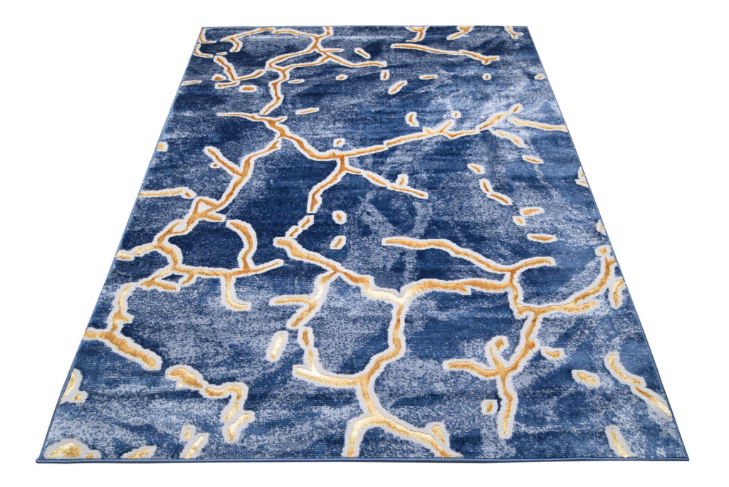 Teppich Shine Dunkelblau Gold Abstrakt Effekt 3D