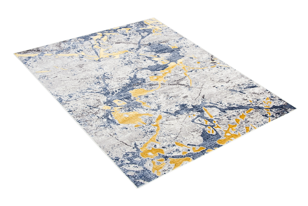 Teppich Shine Blau Grau Gold Abstrakt Effekt 3D