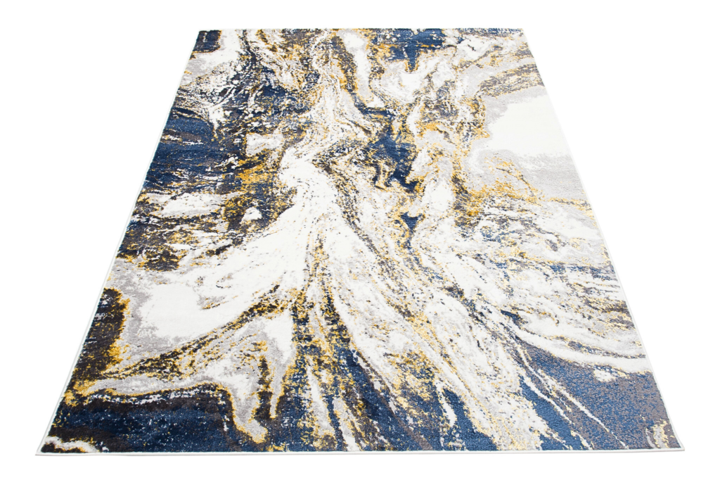Teppich Shine Dunkelblau Creme Gold Abstrakt Effekt 3D