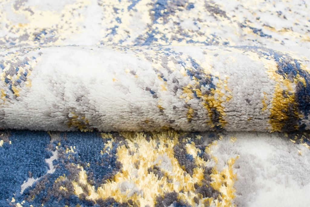 Teppich Shine Dunkelblau Creme Gold Abstrakt Effekt 3D