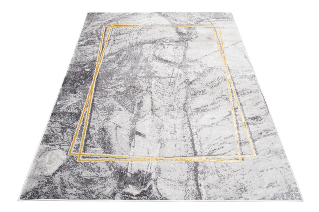 Teppich Shine Grau Gold Modern Rahme Effekt 3D