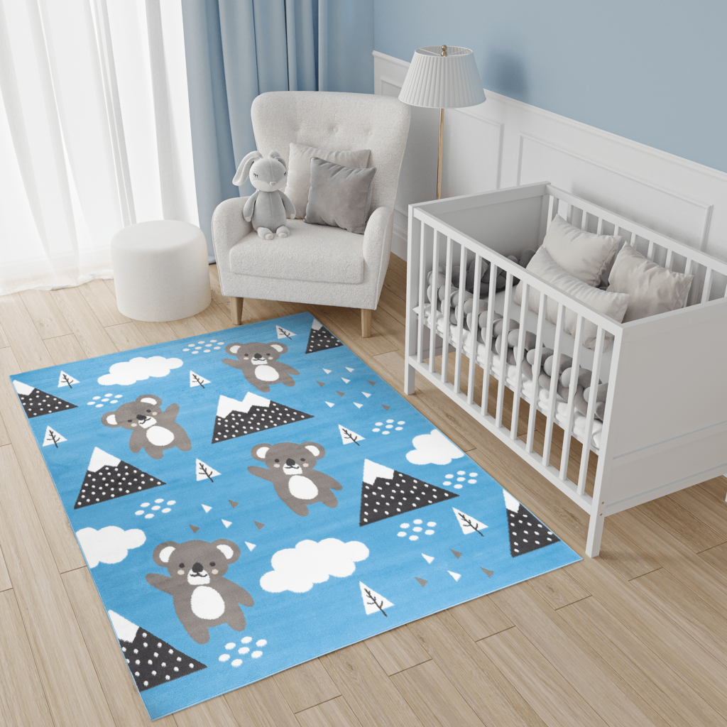 Teppich Jolly Kurzflor Kinderteppich Spielmatte Blau Grau Koalabär