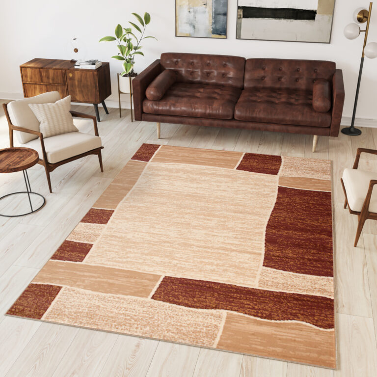 Teppich Dream Modern Kurzflor Beige Braun Vierecke Design