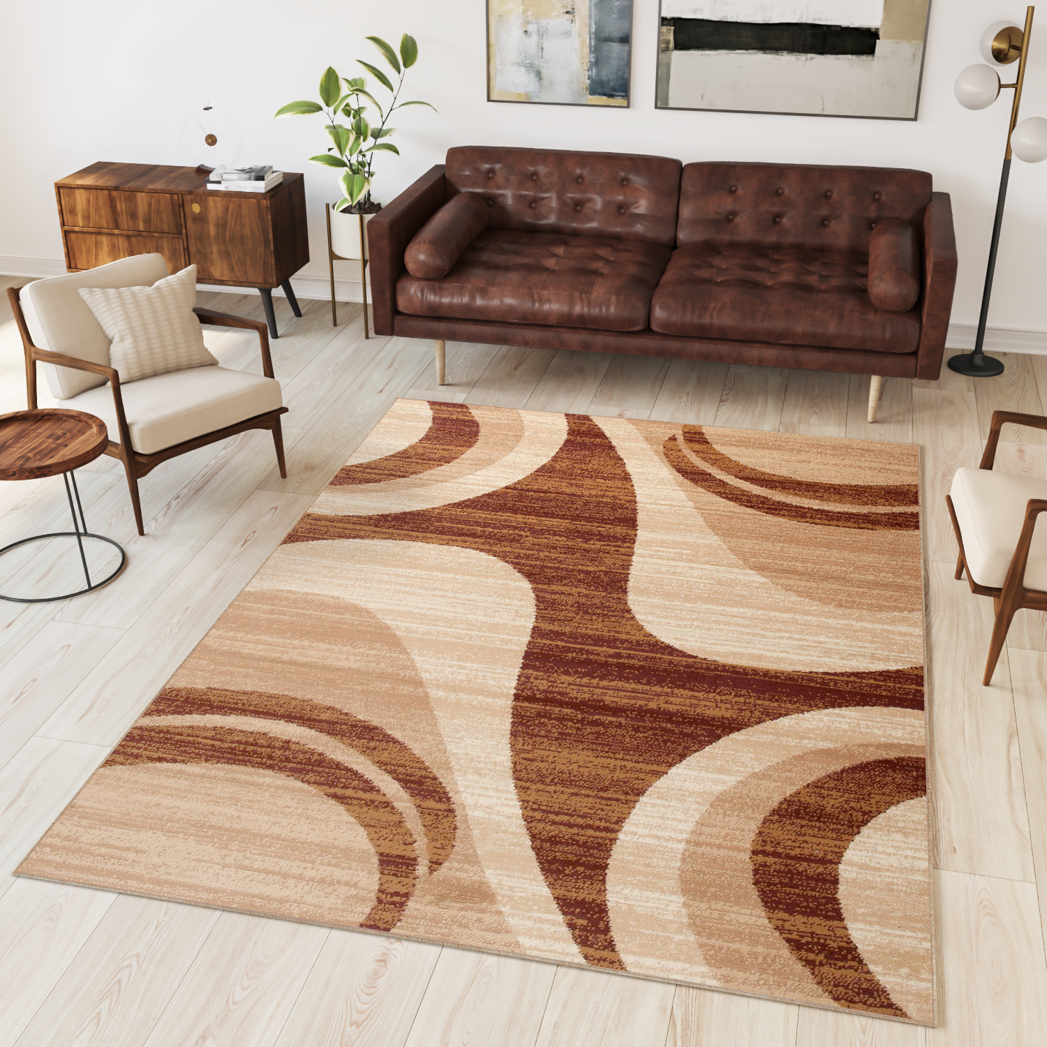 Teppich Dream Modern Kurzflor Hellbraun Meliert Wellen