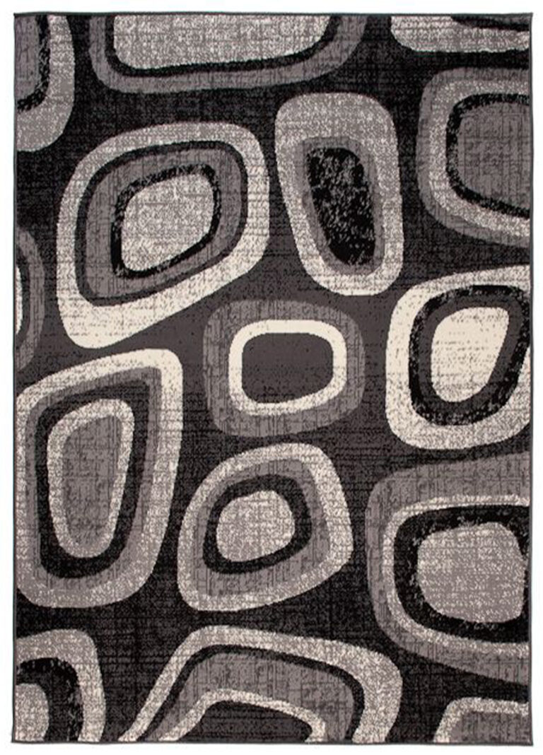 Teppich Dream Modern Grau Schwarz Kreise Kurzflor Design