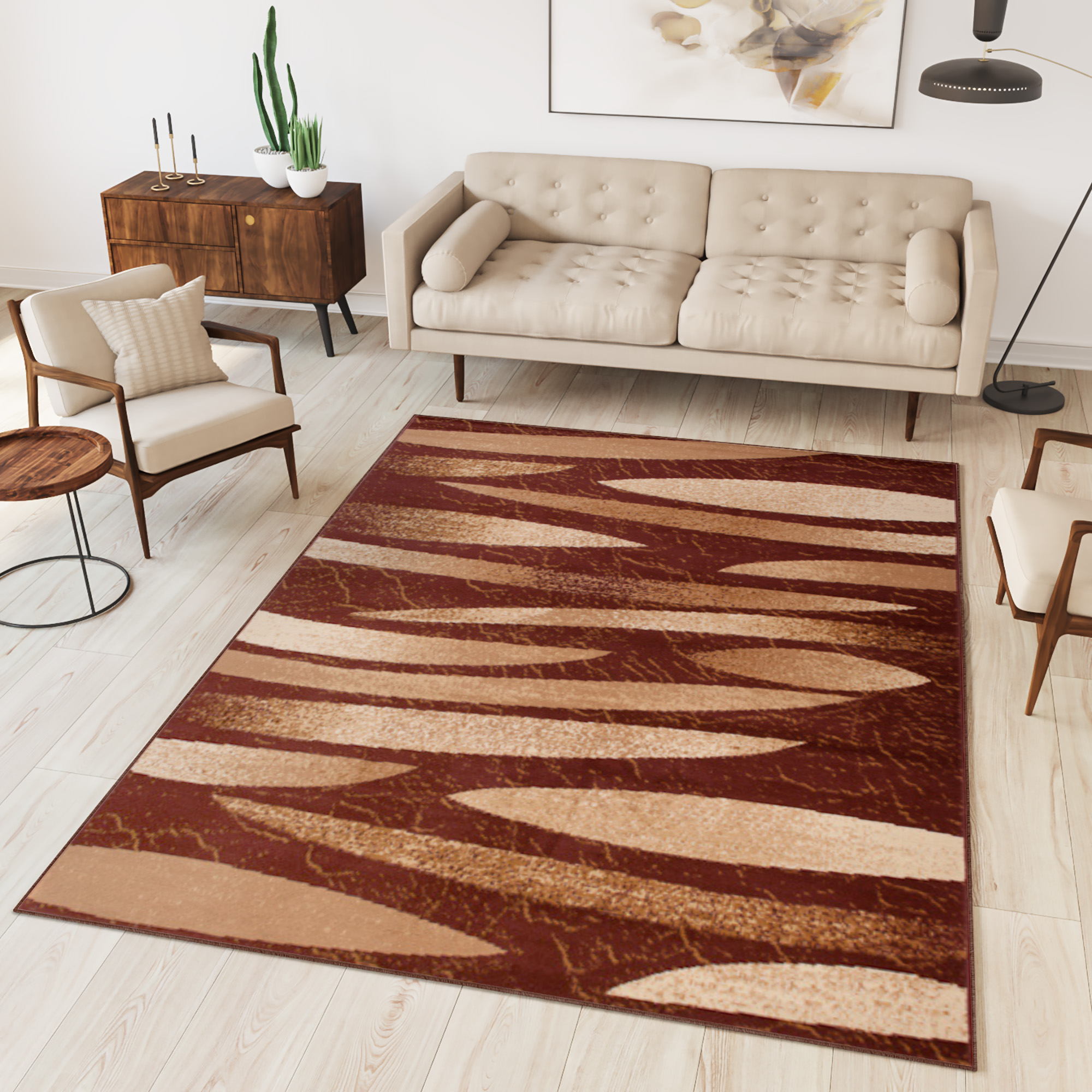 Teppich Dream Modern Kurzflor Braun Beige Meliert Streifen