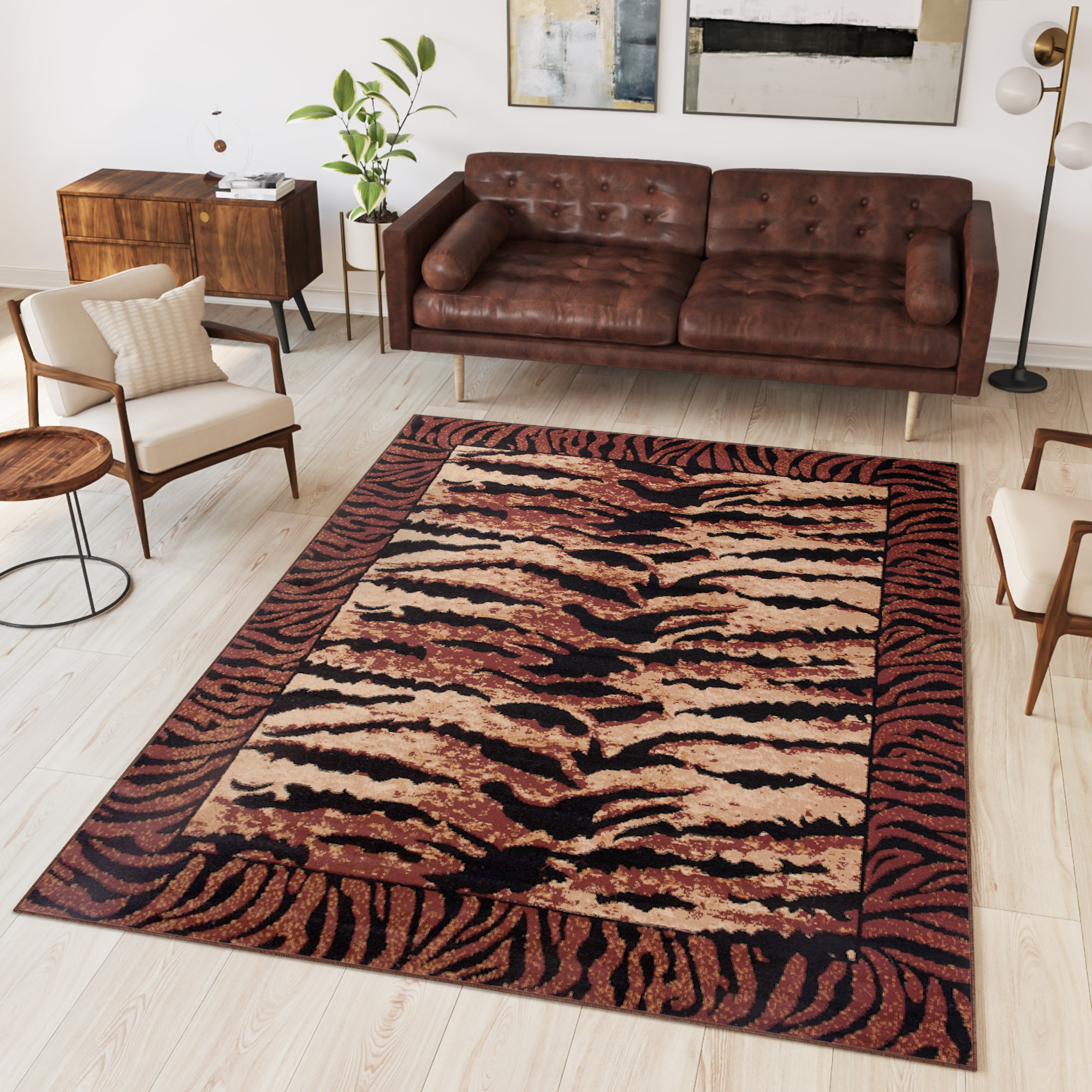 Teppich Dream Modern Kurzflor Braun Beige Schwarz Tiger Design