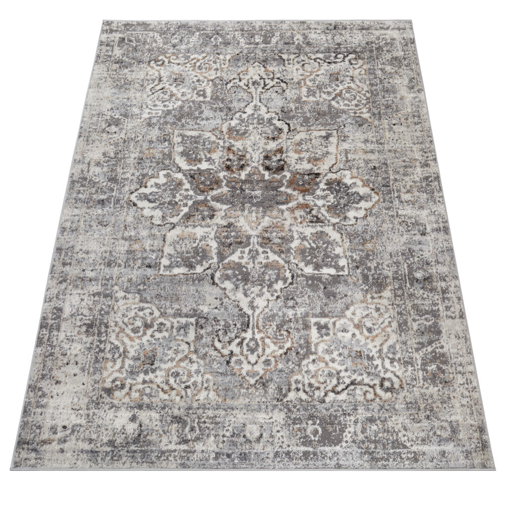 Teppich Valley Dunkelgrau Blumen Rosette