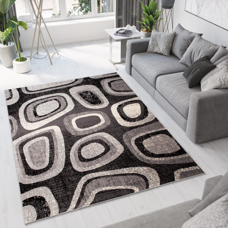 Teppich Dream Modern Grau Schwarz Kreise Kurzflor Design