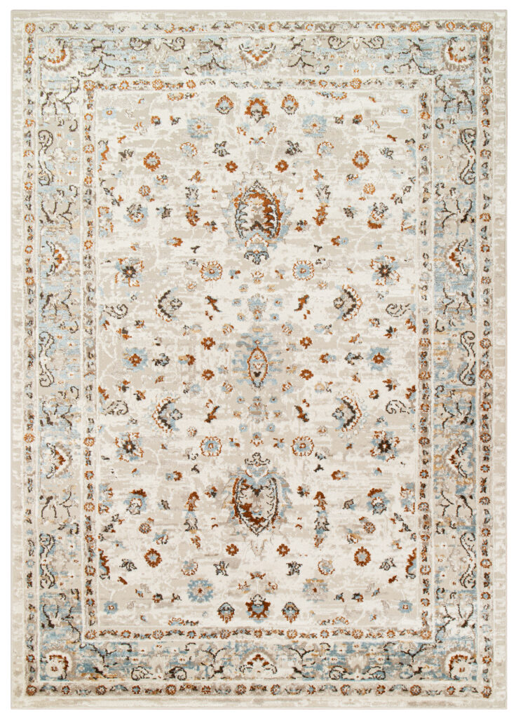 Teppich Retro Blau Grau Ornamente Vintage