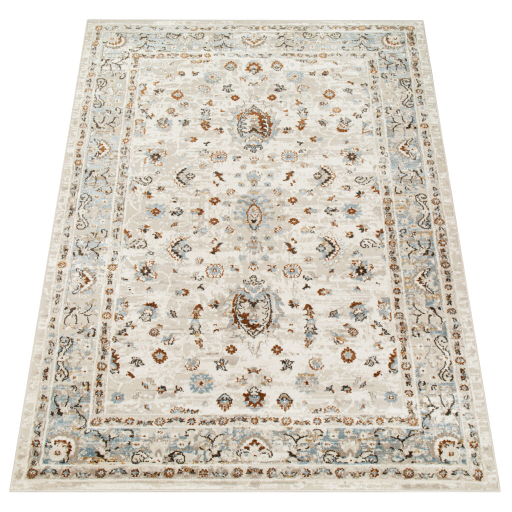 Teppich Retro Blau Grau Ornamente Vintage