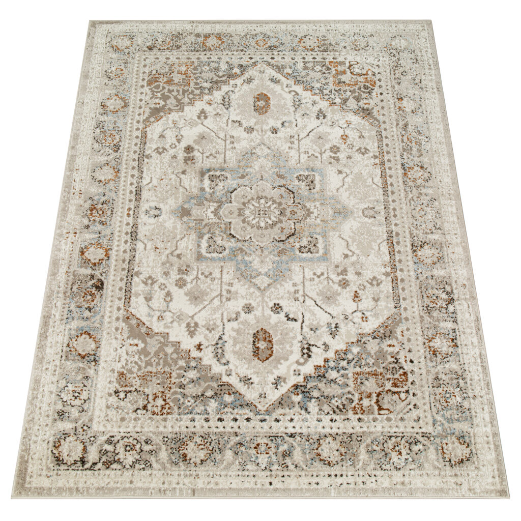 Teppich Retro Grau Blau Rostbraun Floral Vintage