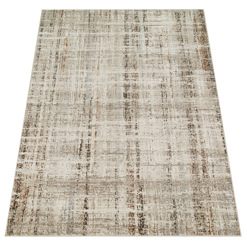 Teppich Retro Grau Rostbraun Blau Linien Modern