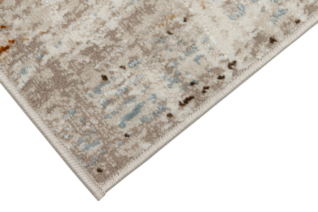 Teppich Retro Grau Rostbraun Blau Linien Modern