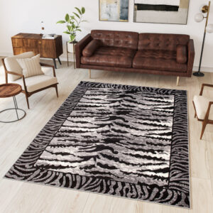 Teppich Dream Modern Kurzflor Grau Creme Schwarz Tiger Optik