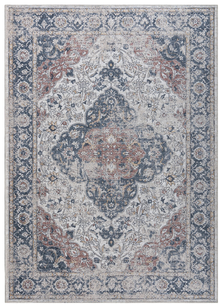 Teppich Ritz Blau Creme Vintage Rosette