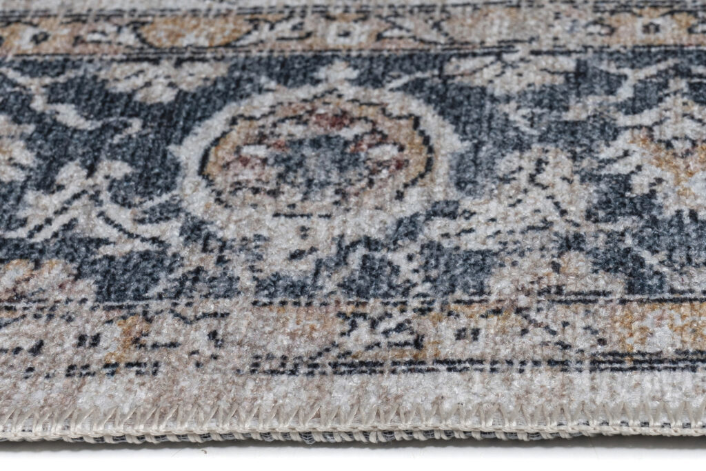 Teppich Ritz Blau Creme Vintage Rosette
