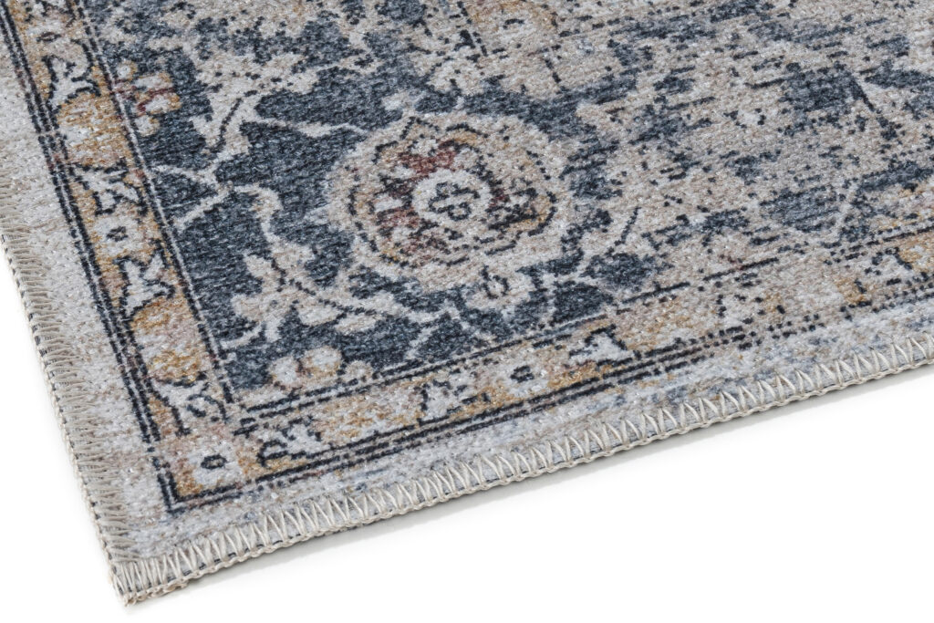 Teppich Ritz Blau Creme Vintage Rosette
