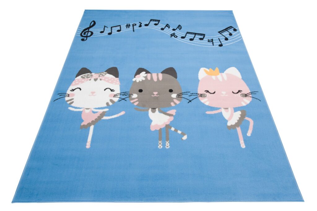 Teppich Jolly Kurzflor Kinderteppich Spielmatte Blau Grau Rosa Katzen