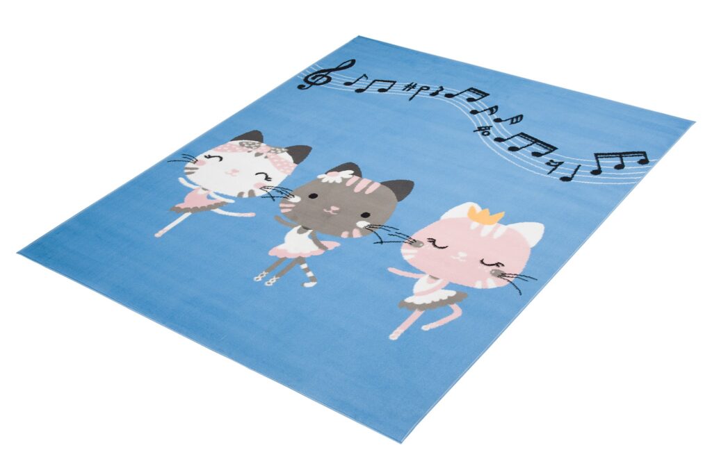 Teppich Jolly Kurzflor Kinderteppich Spielmatte Blau Grau Rosa Katzen